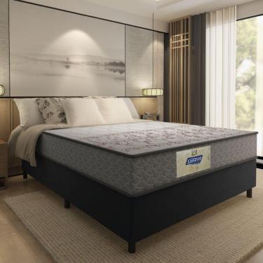 Imagem de Cama Box Casal Colchão Molas Flora Gazin Cinza/branco 138x188x60cm Até 110 Kg Por Pessoa