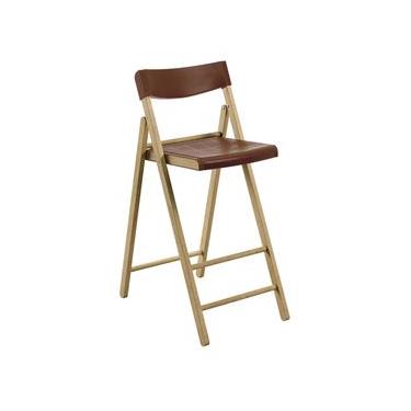 Imagem de Banqueta Dobrável Alta com Encosto Tramontina Potenza Marrom Madeira Tauari Natural