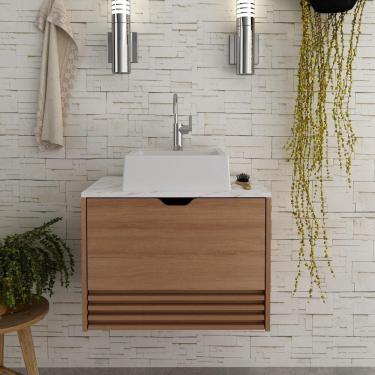 Imagem de Gabinete Banheiro 60Cm Amêndoa/Mármore Branco