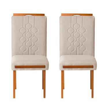 Imagem de Kit 2 Cadeiras Estofadas de Jantar Tulipa - MDF em Linho Pés em Madeira - Vintage Decor