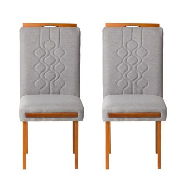 Imagem de Kit 2 Cadeiras Estofadas de Jantar Tulipa - MDF em Linho Pés em Madeira - Vintage Decor