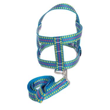 Imagem de Guia com peitoral 25mm azul quadriculado 4 46 cm a 51 cm