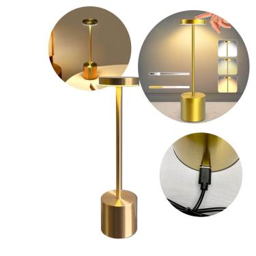 Imagem de Luminária de Mesa LED Recarregável 3 Cores - Dourado
