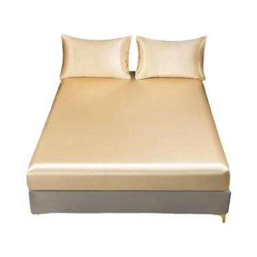 Imagem de Lençol De Cetim Liso Com Elástico Para Colchão Solteiro, Casal E Queen