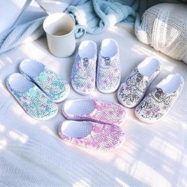 Imagem de Clogs Femininos Com Estampa De Estrelas E Lua, Sapatos Casuais Românti