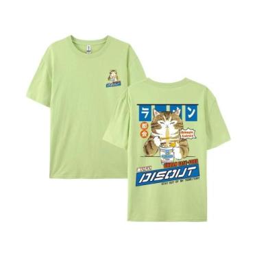 Imagem de Camiseta Unissex Oversized Com Estampa De Gato E Noodles Estilo Haraju