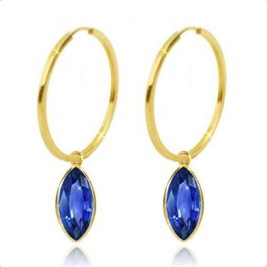 Imagem de Brinco Argola Com Pingente Ouro 18k - Paulistana Joias, Safira