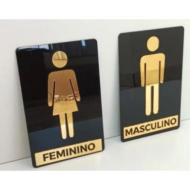Imagem de Kit de Placas de Acrílico Espelhado para Banheiro Feminino e Masculino