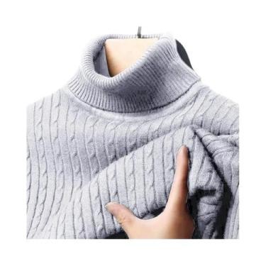 Imagem de Suéter Masculino De Gola Alta Canelado Quente Ajustado De Tricô Com Li