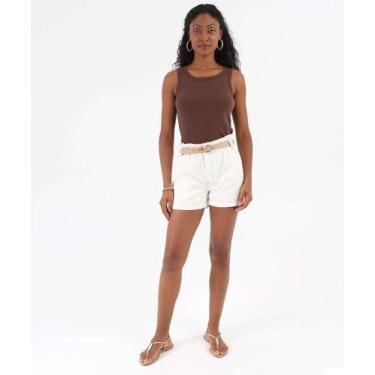 Imagem de Short Feminino Sarja Clochard Cintura Alta Off White-04041 - Marisa, 4