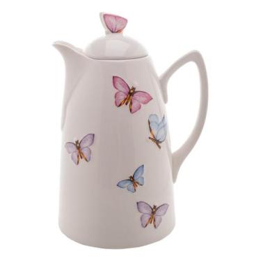 Imagem de Garrafa Térmica Wolff Borboletas De Porcelana Branco, 900ml, Branco