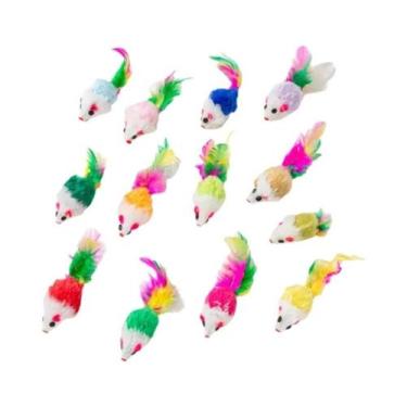 Imagem de Brinquedo De Rato De Pelúcia Arco-Íris Com Penas Para Gatos E Gatinhos