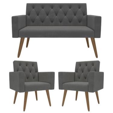 Imagem de Sofá 2 Lugares + 2 Poltronas Decorativas Para Sala, Recepção - Móveis 