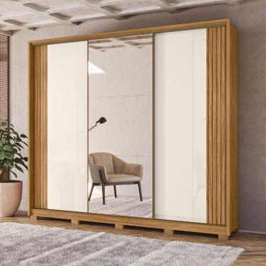 Imagem de Guarda Roupa Roupeiro Nevada com Espelho 03 Portas 06 Gavetas Freijó Off White Moval