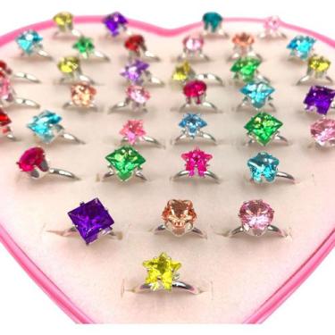 Imagem de Kit 36 Aneis Infantil Menina Ajustavel Strass Regulavel Presente Lembr