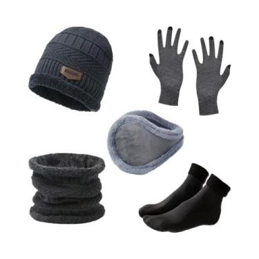 Imagem de Conjunto De Gorro De Inverno Masculino Com Protetores De Orelha, Luvas