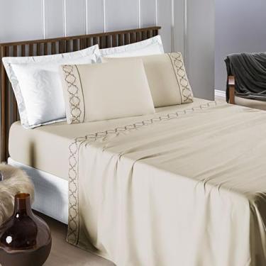 Imagem de Lençol Cama Casal Queen Jogo 4 Peças Infinity 400 Fios Detalhe Ponto P