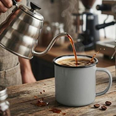 Imagem de Caneca Esmaltada 350ml Grande Chá Café Cinza Cozinha Metal Ferro Agate