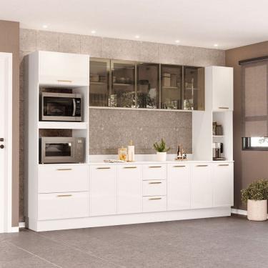 Imagem de Cozinha Completa Amara 13 Portas 4 Gavetas com Vidro Branco - Politorno