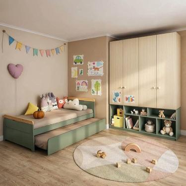 Imagem de Quarto Completo com Guardar-roupa Curió e Bicama Petit Casatema Madeiraoriginals Verde/Mel