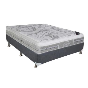 Imagem de Cama Box Casal Kit Super Luxo Látex Push Molas Ensacadas Suede Gray 138x188 Castor Ortobom
