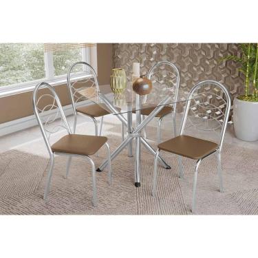 Imagem de Kit Sala de Jantar Volga com 4 Cadeiras Holanda 4 Lugares Tampo de Vidro com Base em Aço Courano Capuccino 90X90CM
