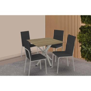 Imagem de Conjunto Sala de Jantar Completa Volga 4 Lugares Tampo em MDP com Cadeiras Amsterdã Niquel Preto 90CM