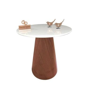 Imagem de Mesa De Canto Cone Amadeirado Com Tampo Vidro 50cm Branco 60cm - DECOR