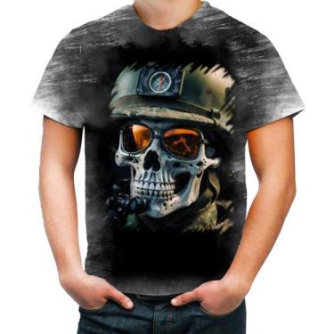 Imagem de Camiseta Desgaste Caveira Militar Logo Guerra 5 - Kasubeck Store®, M