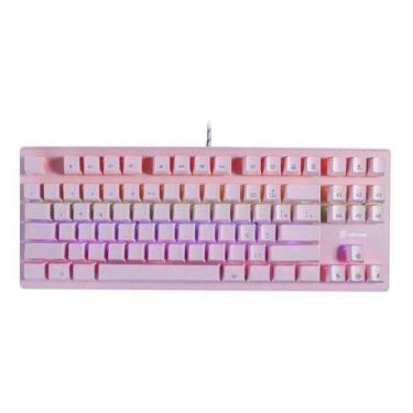 Imagem de Teclado Gamer Mecanico Wolf Rainbow OEX Game Antighosting, Rosa