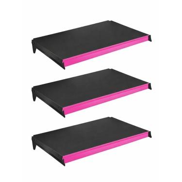 Imagem de Kit 3 Bandejas Prateleiras 40x73 P/gôndola New Plus Preta Porta Etiquetas Rosa - SA Gôn...
