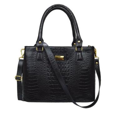 Imagem de Bolsa Feminina Preta Estruturada Mão Ombro e Transversal Tiracolo em C