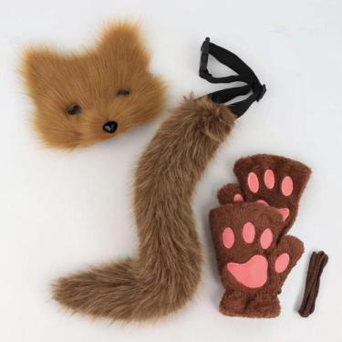 Imagem de Conjunto De Máscara E Cauda De Gato Peludo Para Festa De Halloween, Fa