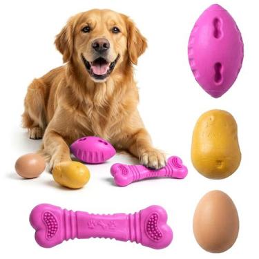 Imagem de Brinquedos Para Cachorro 4 Peças Bola Osso Batata E Ovo De Mastigar An