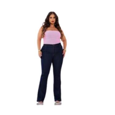 Imagem de Calça Jeans Flare Plus Size Azul Escuro Credencial com Elastano, Jeans