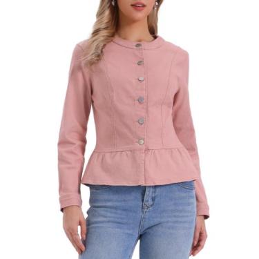 Imagem de Jaqueta jeans Allegra K Peplum Bainha com botões sem gola