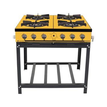 Imagem de Fogão a Gás 4 Bocas de Piso Bravo Multicores BR4B Amarelo com Queimadores Duplos Metalúrgica Venâncio