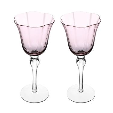 Imagem de Conjunto 2 Taças para Vinho de Vidro 250ml Uso em Mesa Posta Rosa Wolff