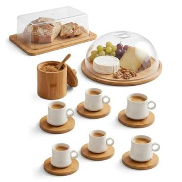 Imagem de Conjunto Para Servir Café Lanche 16 Peças Pocerlana Bambu e Acrílico -