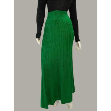 Imagem de Saia Tricot Fashion Elegante Longa Plissada Tricô Mousse - Giuliana Ma