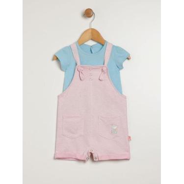 Imagem de Macacão Curto Infantil Para Bebê - ROSA/AZUL - BRINCAR E ARTE, P, Rosa
