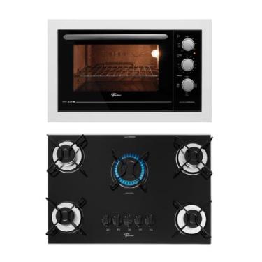 Imagem de Kit Fit Line Fischer: Forno Elétrico Branco e Cooktop 5B Aramado, 110V