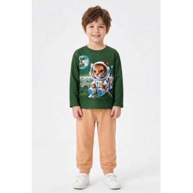 Imagem de Conjunto Menino Moletom Flanelado Estampa Tigre Espaço Kyly, Verde, Be