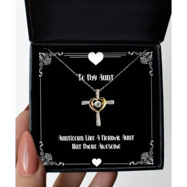 Imagem de SpreadPassion Presentes divertidos para tia, Aunticorn Like A Normal Aunt But More Awesome, bom dia das mães, colar com cruz e dança, presentes para