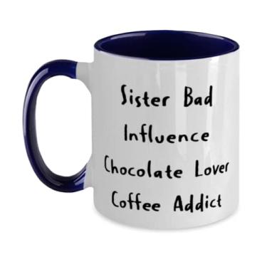 Imagem de Caneca Sister Bad Influence Chocolate Lover Coffee Addict Two Tone 325 ml, copo para irmã, presentes baratos para irmã