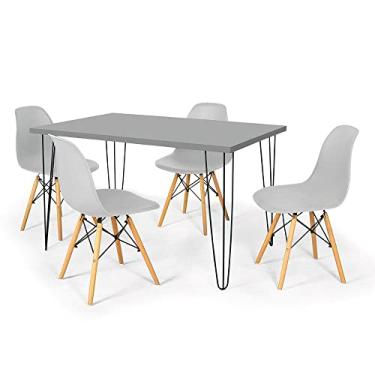 Imagem de Conjunto Mesa de Jantar Hairpin 130x80 Volpi com 4 Cadeiras Eames Eiffel - Cinza