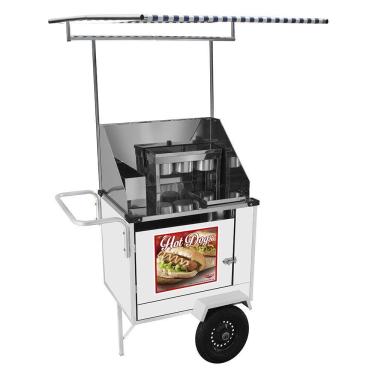 Imagem de Carrinho de Hot Dog Cefaz Simples Branco Pneumáticas e Toldo BS08P/T