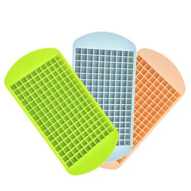 Imagem de FUYTERY Mini bandejas de cubo de gelo 160 grades cubo de silicone para geladeira molde de cozinha (verde + azul claro + laranja)
