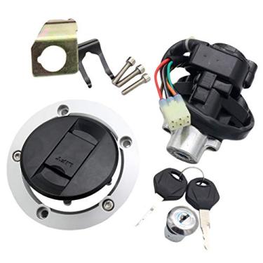 Imagem de CNCMOTOK Conjunto de interruptor de ignição + tampa de tanque de combustível a gás + trava de assento + chaves para Suzuki GSXR 600 750 GSXR600 GSXR750 2004-2005