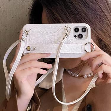 Imagem de Capa de telefone de carteira com alça transversal para iPhone 13 12 11 Pro XS Max Mini X XR 7 8 Plus Porta-cartão Cordão Capa de Couro, Branca, Para iPhone 11
